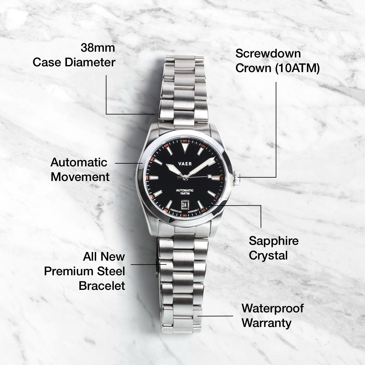 A5 Atlas Black Auto - 38mm USA