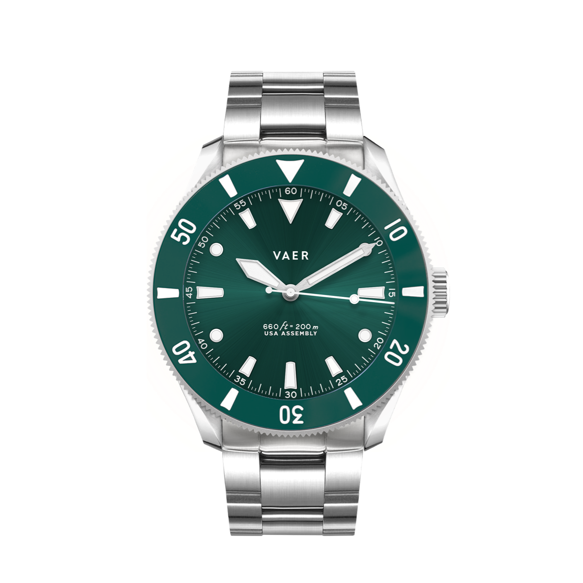 VAER | D4 Meridian Green Solar Diver: 38mm, 20ATM, Sapphire Glass
