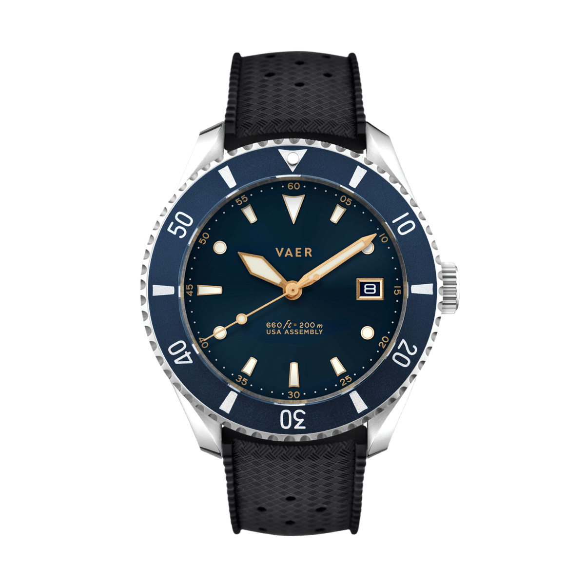 VAER D4 Meridian Black Solar Diver 42mm 20ATM Sapphire Glass USA Assembled