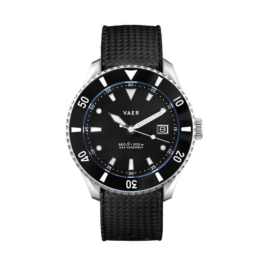 D4 Meridian - Black USA Solar 42mm - Men's Automatic and Quartz Watches - Rated to 10 ATM - Guaranteed Waterproof Warranty - Vaer Watches