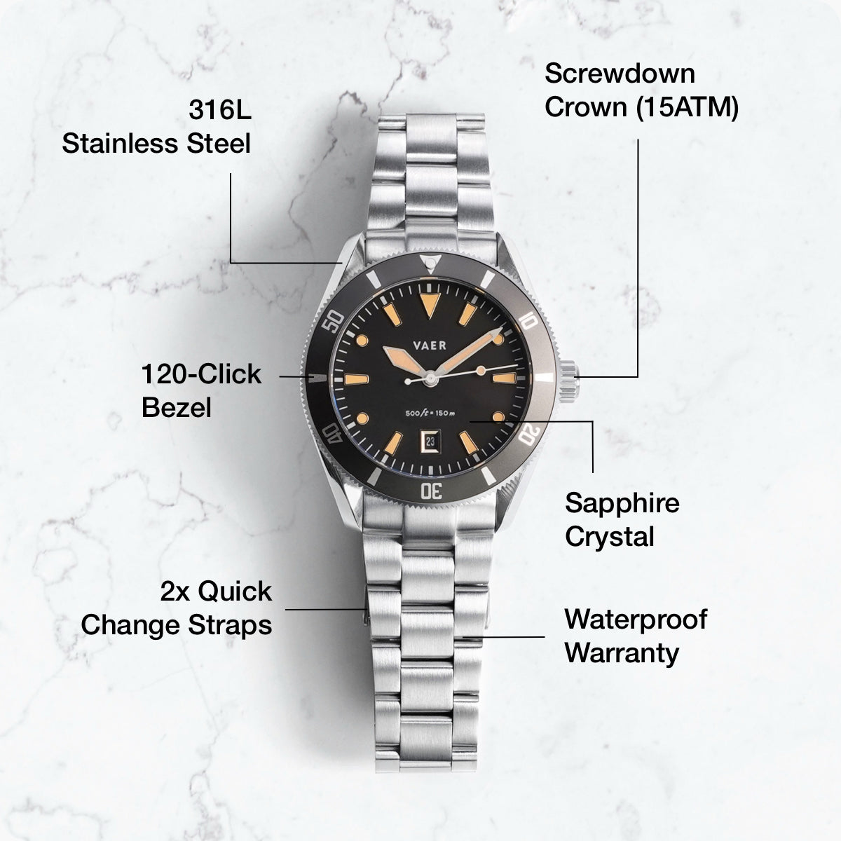 VAER | DS2 Meridian: 39mm, 15ATM, Sapphire Glass, 2x Straps
