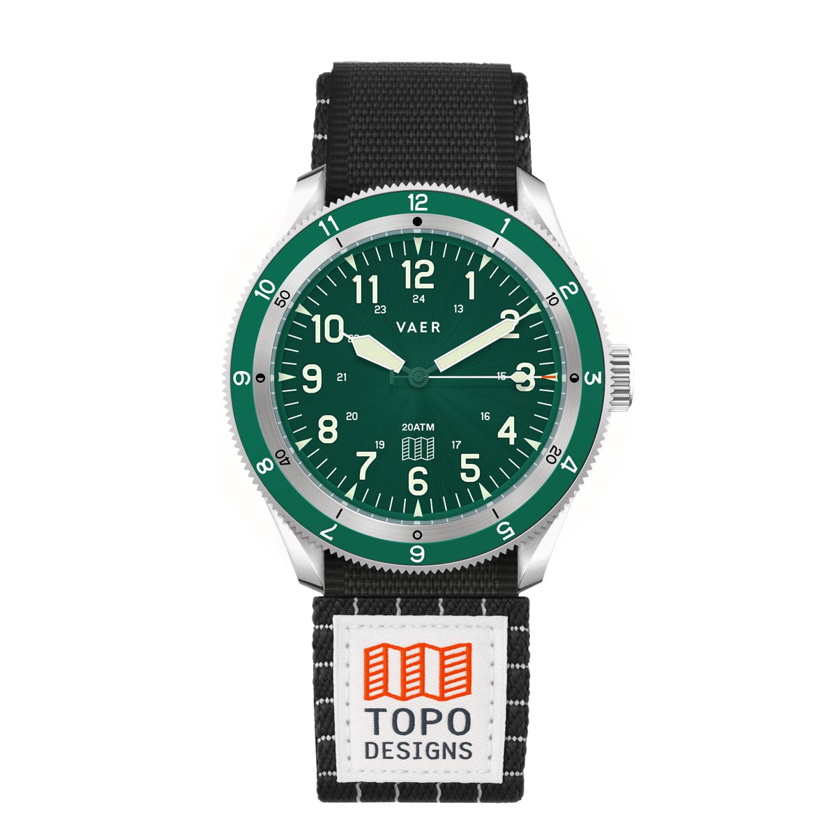 VAER | DS4 Topo Designs x W&W Solar Hiker - Green: 38mm, 20ATM