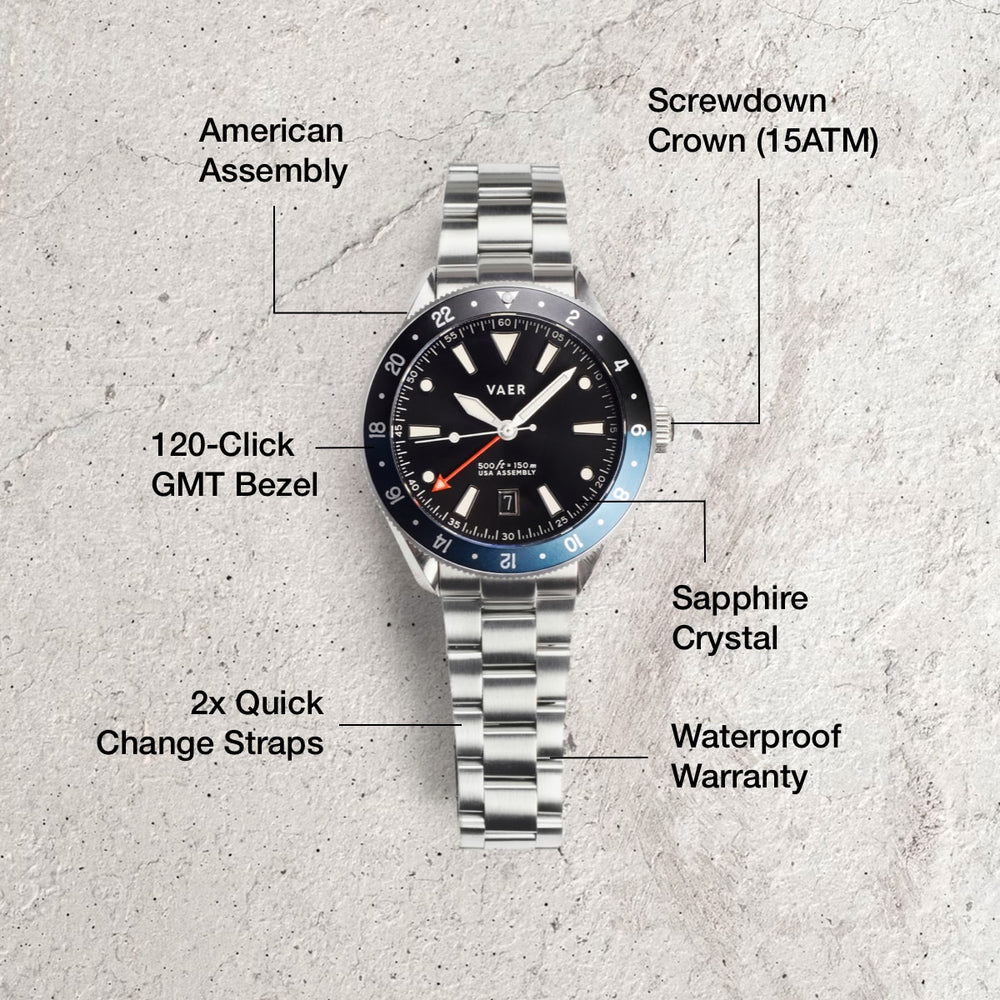 VAER | G2 Meridian True GMT: 15ATM, Sapphire Glass, USA assembled