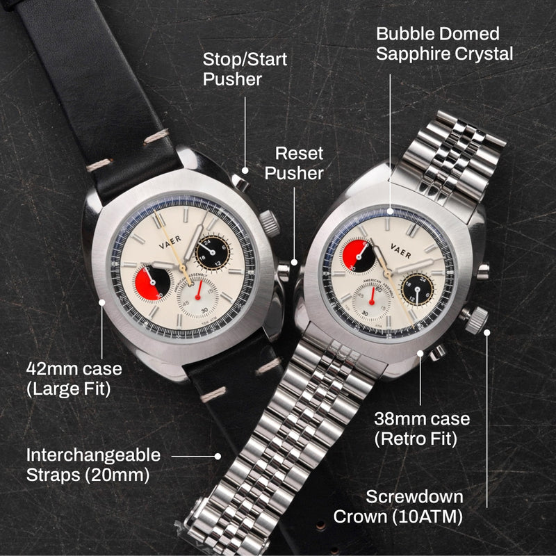 VAER | R1 USA Chronograph: 38mm, 10ATM, Sapphire Glass, USA Assembled ...