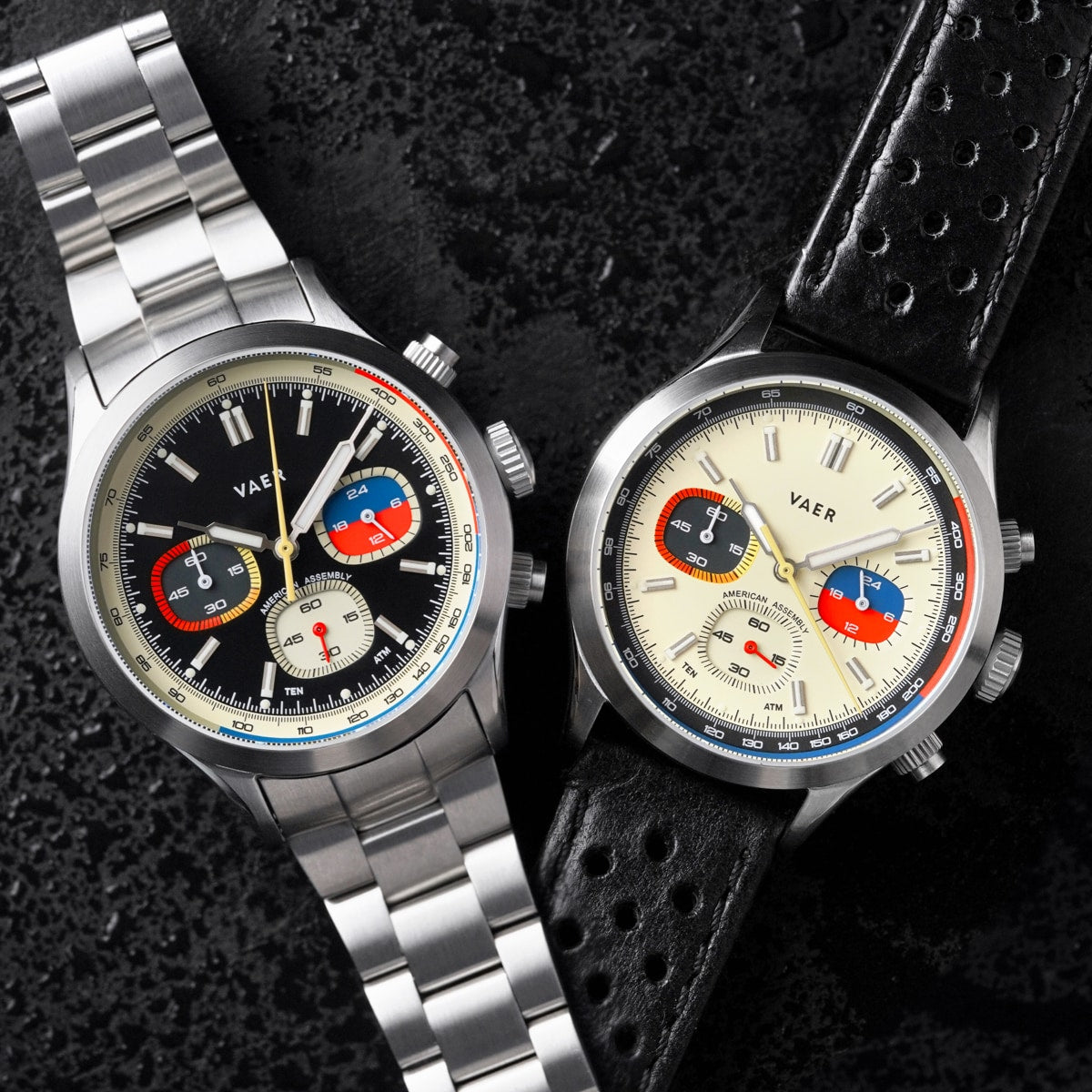 Vaer’s new R1 USA Chronograph and R1 Tactical R1-Rally-Cream-Two-Straps
