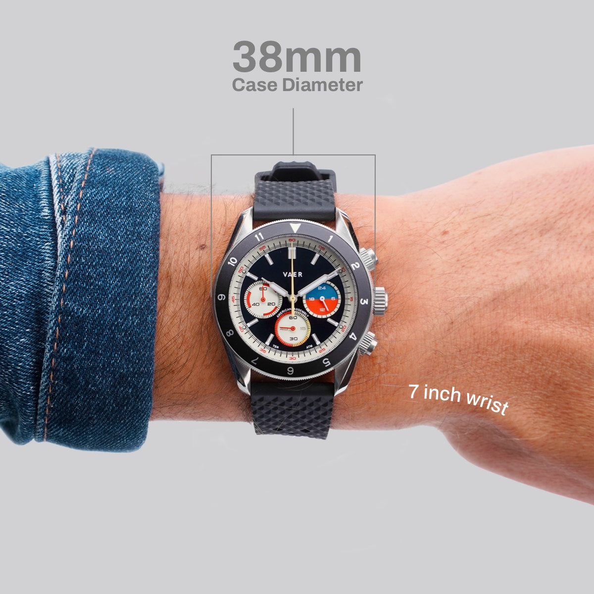 Inch Wrist 38mm Watch Size VAER R1 USA Chronograph: 38mm, 10ATM