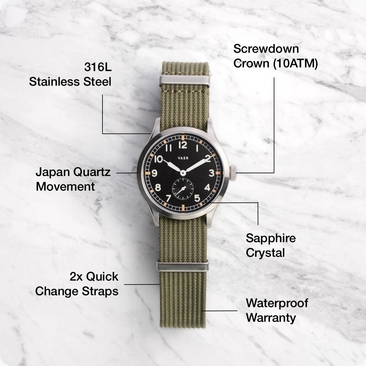 VAER | S5 Dirty Dozen: 10ATM, Sapphire Glass, 2x Straps