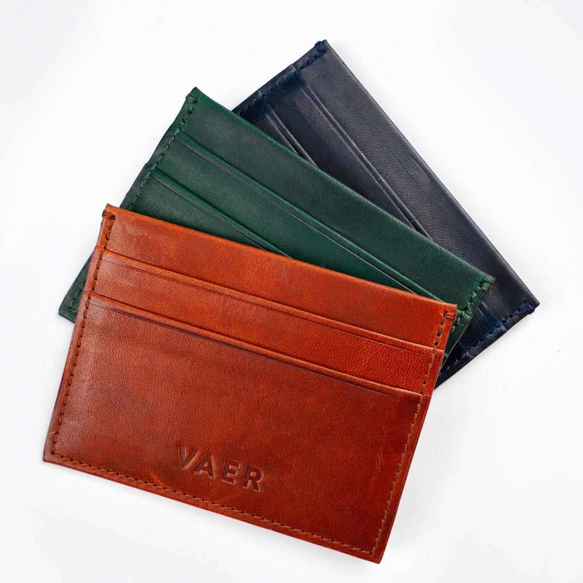 Leather Card Holder - Brown, Red